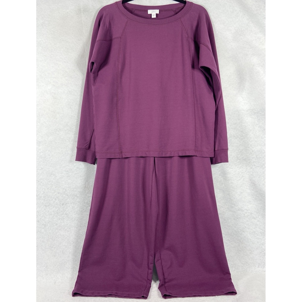 J Jill Fit 2PC Pants Set Women's Small Magenta Wide Leg‎ Drawstring Long Sleeve